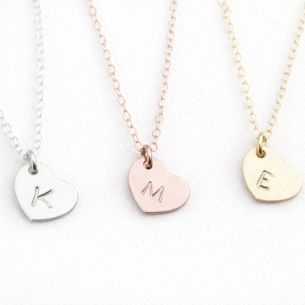 Tiny Heart Initial Necklace – Personalized Sterling Silver or Gold Filled