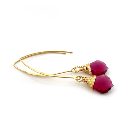 Fuchsia Swarovski Crystal Wire Wrapped Gold Earrings