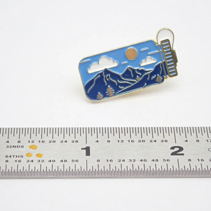 Mountain Water Bottle Enamel Pin – Sun & Clouds Outdoor Adventure Pin