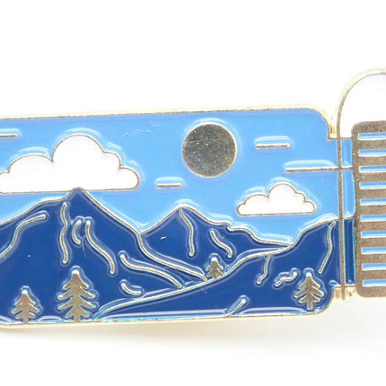 Mountain Water Bottle Enamel Pin – Sun & Clouds Outdoor Adventure Pin