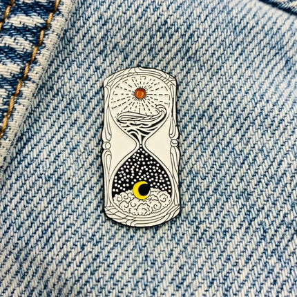 Day & Night Hourglass Enamel Pin – Sun and Moon Time Pin