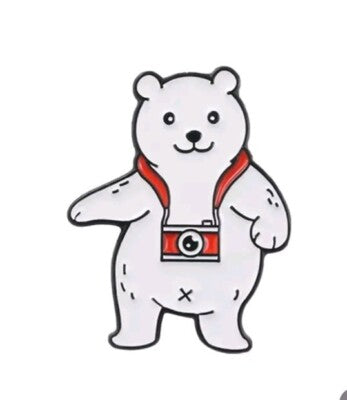 Polar Bear Photographer Enamel Pin – Cute Adventure Camera Pin