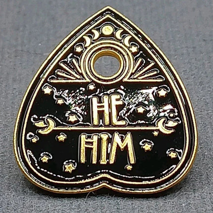 He / Him Ouija Planchette Pronoun Enamel Pin – Spooky Pronoun Pin