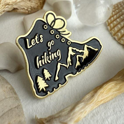 Let’s Go Hiking Enamel Pin – Mountain Boot Outdoor Adventure Lapel Pin