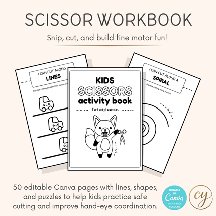 Kids Scissor Skills Activity Book – 50-Page Canva Template for Fine Motor Practice
