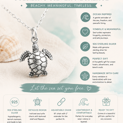 Sterling Silver Sea Turtle Necklace – Beachy Handmade Gift