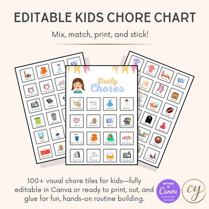 Editable Kids Chore Chart – Canva Template with 100+ Printable Visual Task Cards