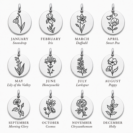 Birth Flower Necklace | Hand Stamped | Sterling Silver