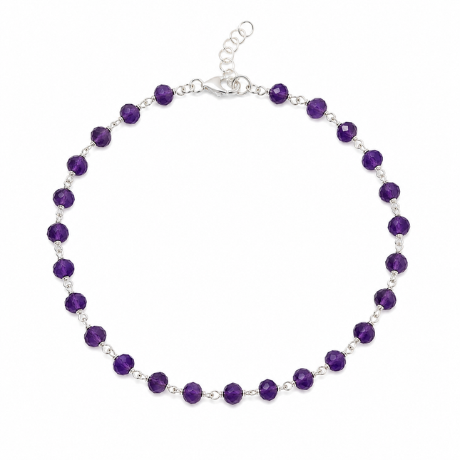 Amethyst Gemstone Sterling Silver Layering Bracelet