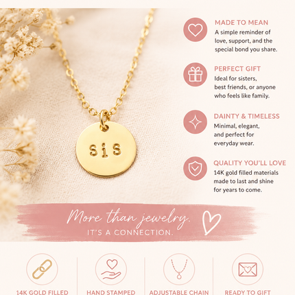 Hand Stamped "SIS" Necklace | Personalized Sister Gift | Dainty Gold Necklace | Friendship Jewelry | Handmade Jewelry Gift
