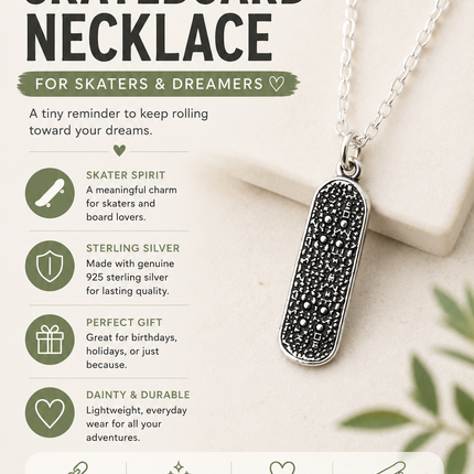 Skateboard Charm Sterling Silver Necklace