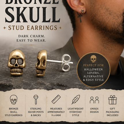 Bronze Skull Stud Earrings