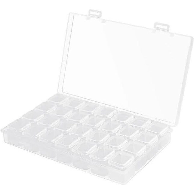 Small 28 Grids Diamond Box Clear Plastic Jewelry Craft Storage Container