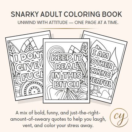 Snarky Adult Coloring Book - 88 Sweary Stress Relief Pages | Instant Download PDF