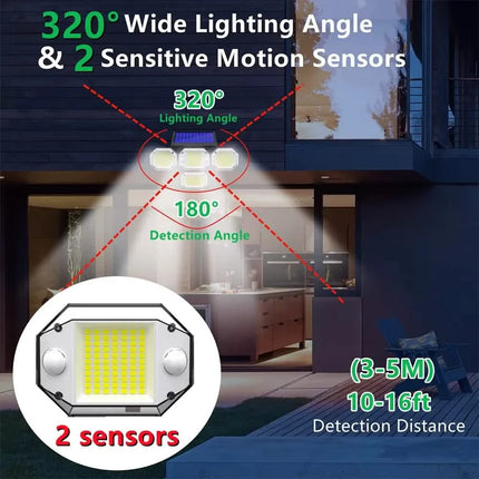 Solar Light Outdoor with Remote Control Double Motion Sensor Light 306/208 Led Wall Lamp IP65 Spotlight Exterior Garage Lighting