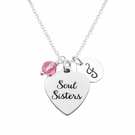 Soul Sisters Necklace – Sterling Silver with Birthstone & Initial Charm