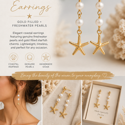 Gold Filled Starfish & Freshwater Pearl Drop Earrings | OOAK