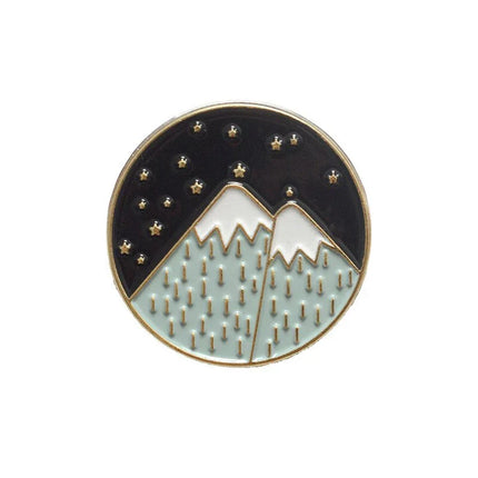 Night Sky Snow Capped Mountain Enamel Pin – Starry Landscape Design