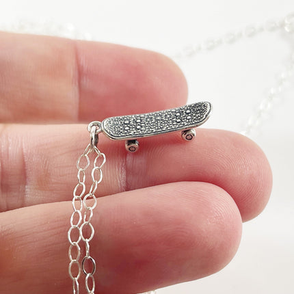 Skateboard Charm Sterling Silver Necklace