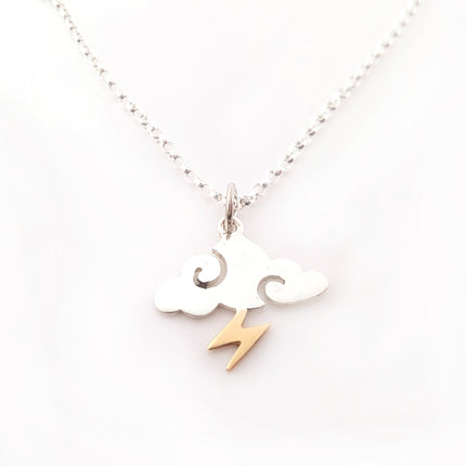 Storm Charm Necklace - Sterling Silver - Cloud and Lightning Necklace