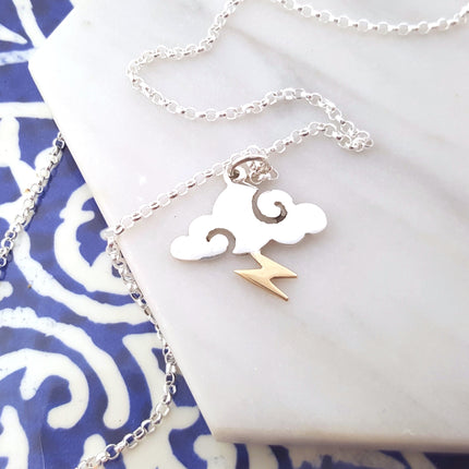 Storm Charm Necklace - Sterling Silver - Cloud and Lightning Necklace