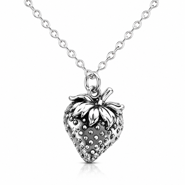 Strawberry Fruit Food Charm Sterling Silver Necklace