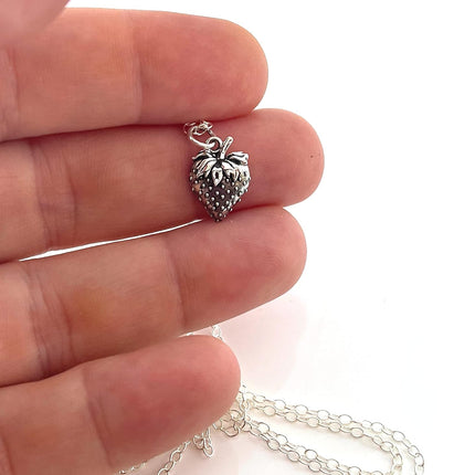 Strawberry Fruit Food Charm Sterling Silver Necklace