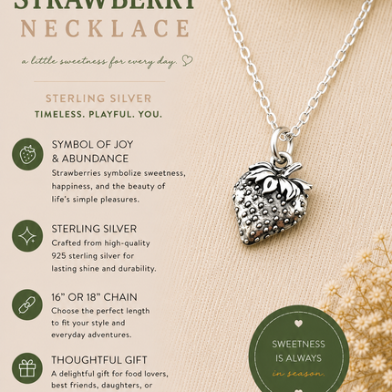 Strawberry Fruit Food Charm Sterling Silver Necklace