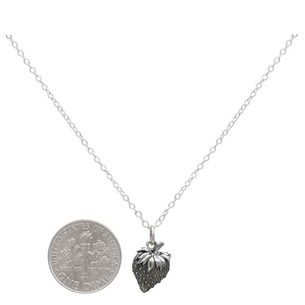 Strawberry Fruit Food Charm Sterling Silver Necklace