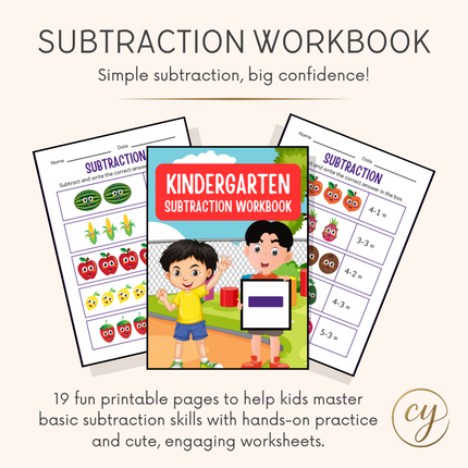 Kindergarten Subtraction Workbook – 19 Printable Pages | Instant PDF Download