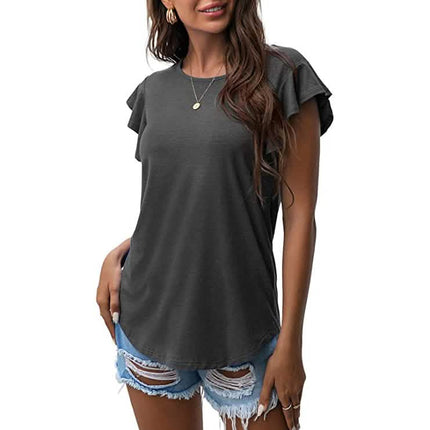 Summer Knit Ruffle Short Sleeve Top