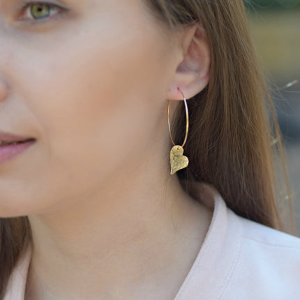 Sweetheart Earrings - Hammered Heart Hoop Earrings - Handmade Hoops