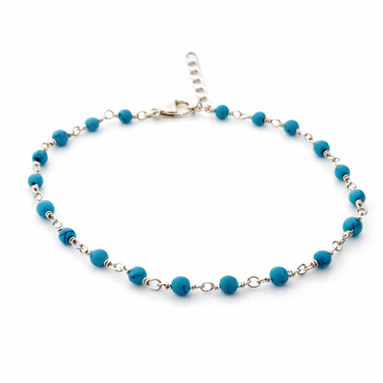 Delicate Turquoise Gemstone Wire Wrapped Bracelet – Sterling Silver Beaded Bracelet – Adjustable 7–8 Inch Handmade Jewelry