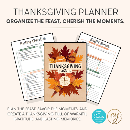 Thanksgiving Planner Printable - 65 Page Canva Template