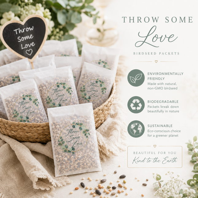 Throw Some Love Birdseed Wedding Favors – Pack of 25 Eco-Friendly Wedding Send-Off Packets