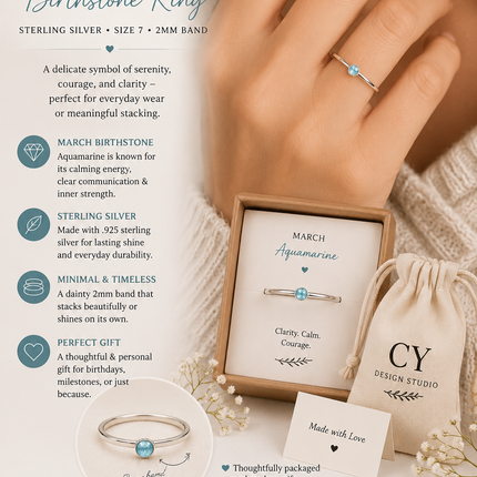 Tiny Aquamarine Birthstone Ring –  Size 7