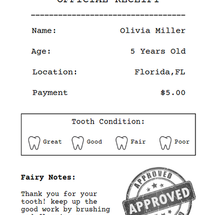 Editable Canva Tooth Fairy Receipt – Printable Template for Kids