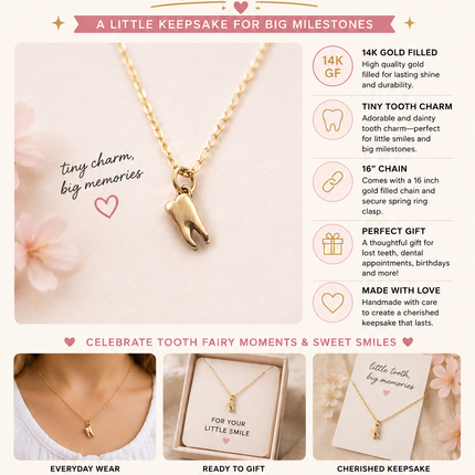 Tiny Tooth Charm Necklace - 14k Gold Filled Jewelry - Handmade Necklace