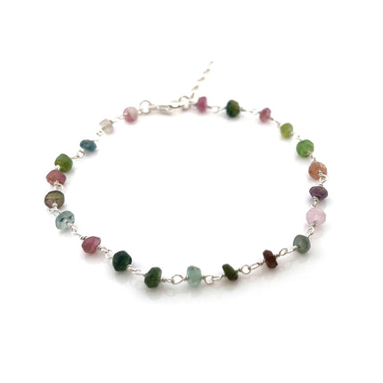 Tourmaline Gemstone Sterling Silver Wire Wrapped Bracelet