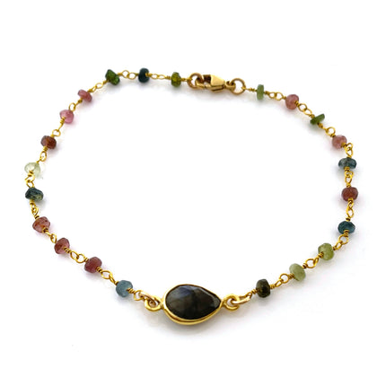 Labradorite and Tourmaline Gold Bracelet