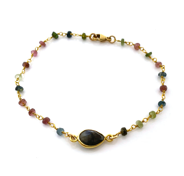 Labradorite and Tourmaline Gold Bracelet