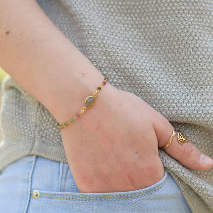 Labradorite and Tourmaline Gold Bracelet