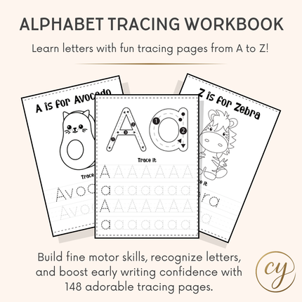Alphabet Tracing Workbook for Kids – 148 Pages | Instant PDF Download