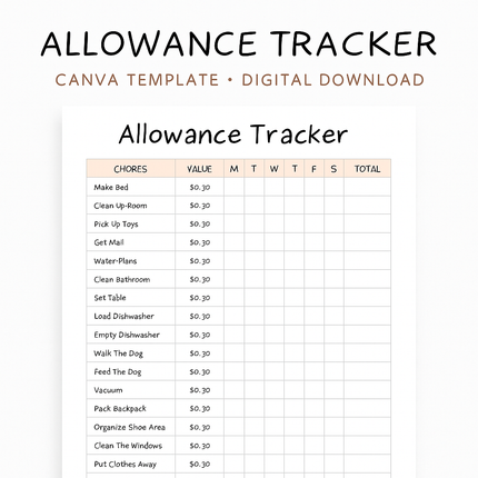 Kids Allowance Tracker - Editable Canva Template