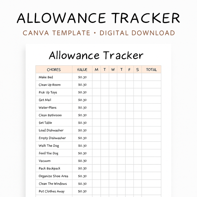 Kids Allowance Tracker - Editable Canva Template