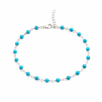 Delicate Turquoise Gemstone Wire Wrapped Bracelet – Sterling Silver Beaded Bracelet – Adjustable 7–8 Inch Handmade Jewelry