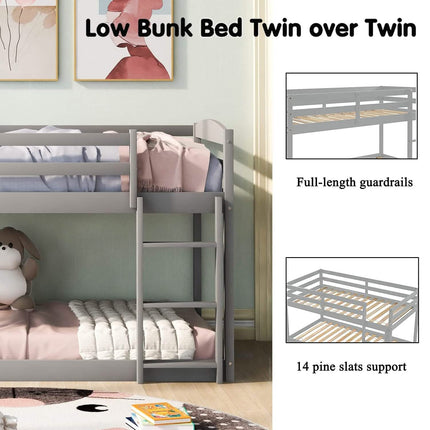 Twin Over Twin Floor Bunk Bed with Ladder