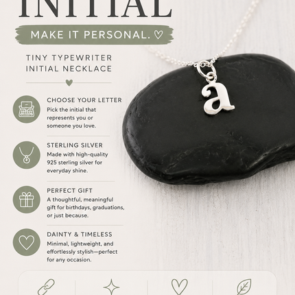 Tiny Typewriter Initial Necklace – Choose Your Letter, Sterling Silver Charm on 16" Chain