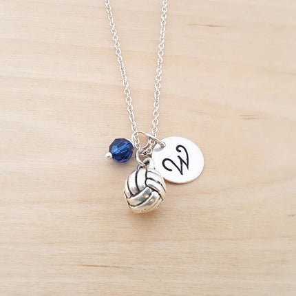 Personalized Volleyball Necklace – Sterling Silver Charm with Birthstone & Initial