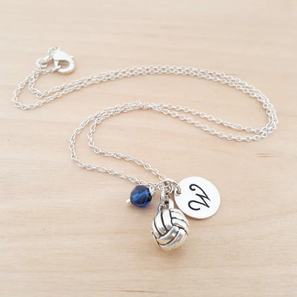 Personalized Volleyball Necklace – Sterling Silver Charm with Birthstone & Initial